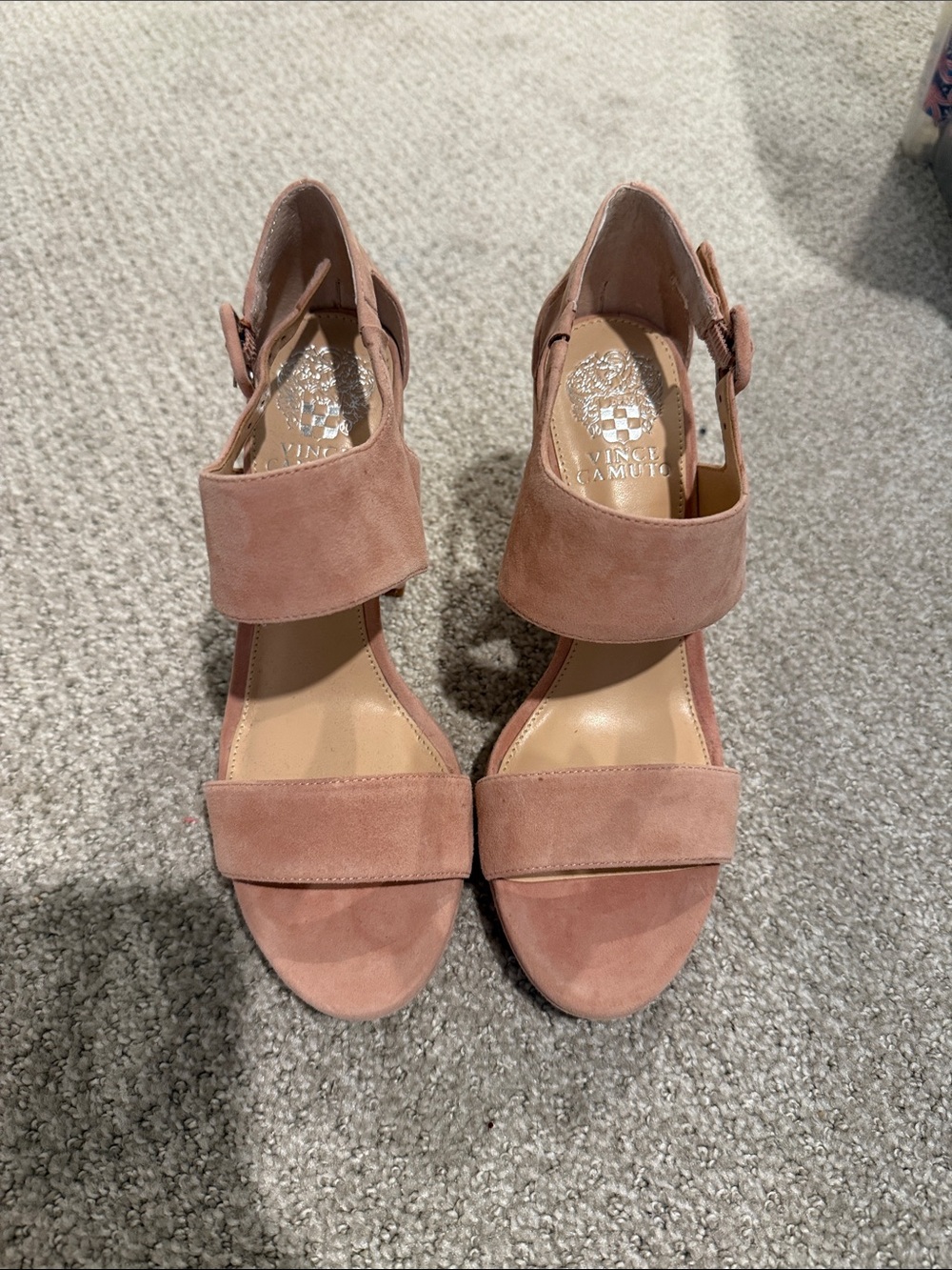 Vince Camuto Blush Suede Block Heel Sandals